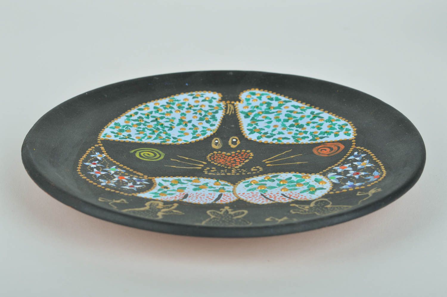 Decorative stylish unusual ceramic wall plate with acrylic paints ornament photo 4