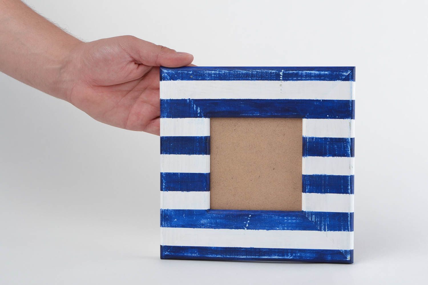 Cadre photo carré en bois de pin fait main rayé peint à l'acrylique 10x10 photo 2