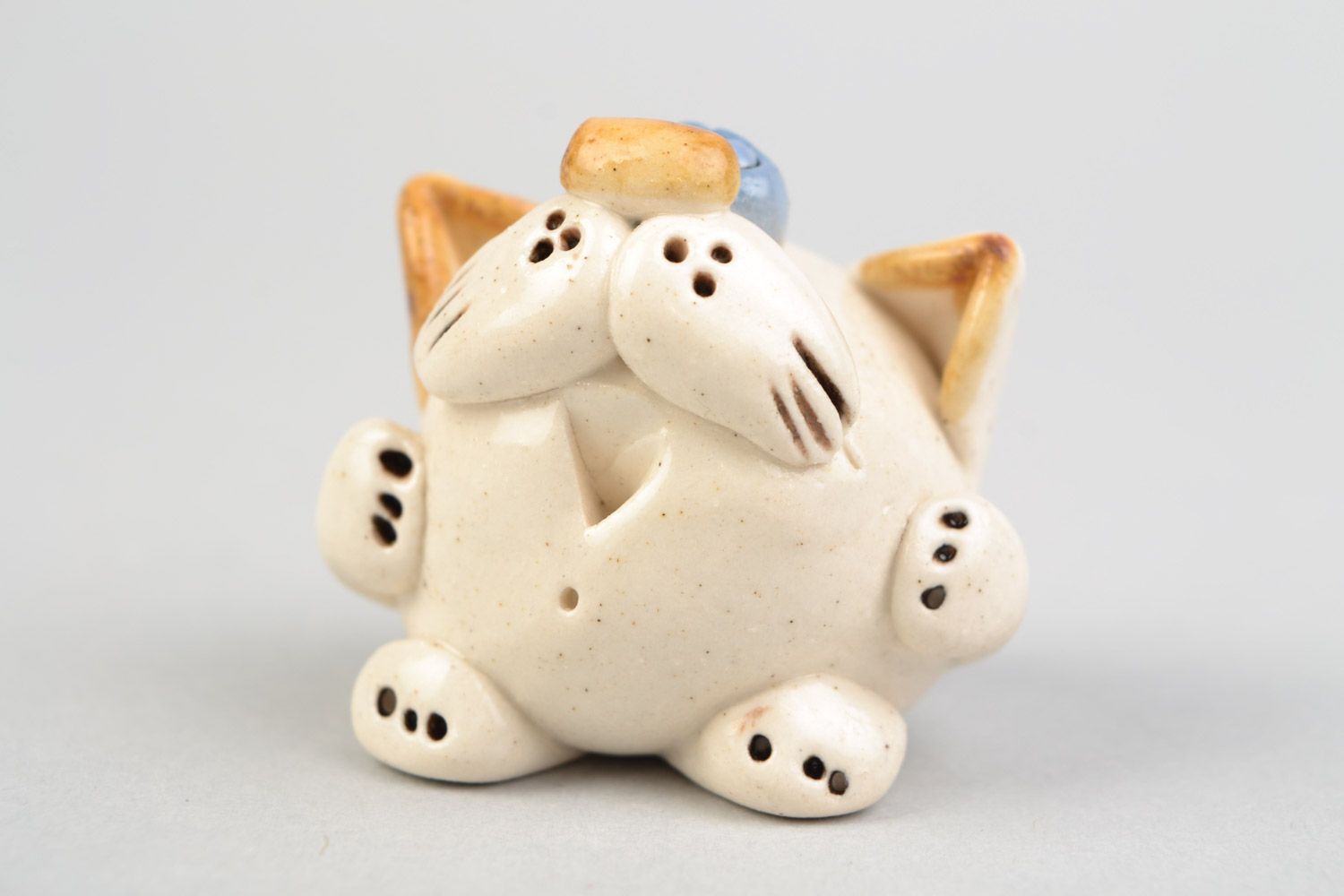 Figura cerámica artesanal pintada gato bueno divertido bonito foto 4