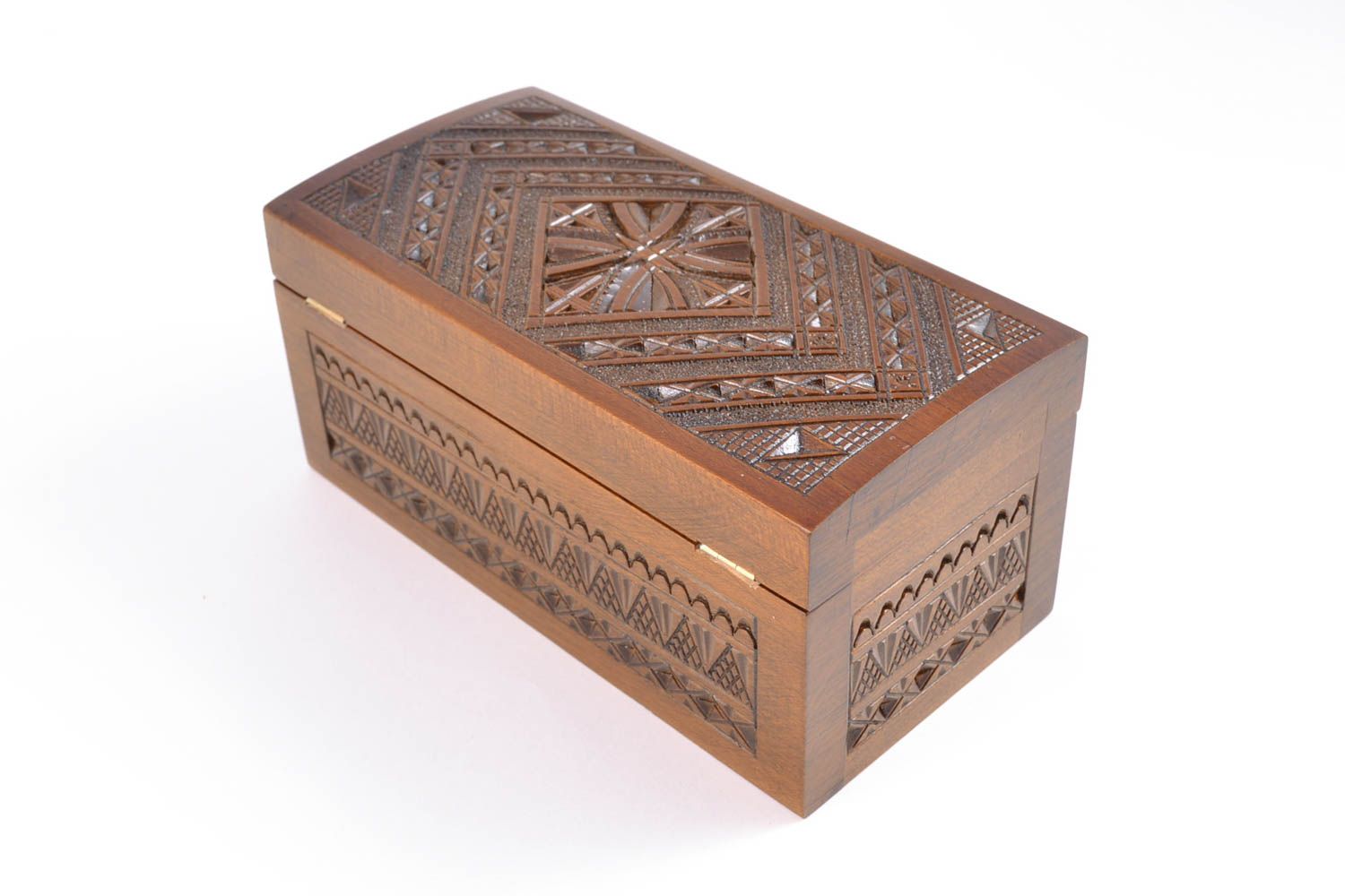 Rectangular carved wooden jewelry box with lock photo 5