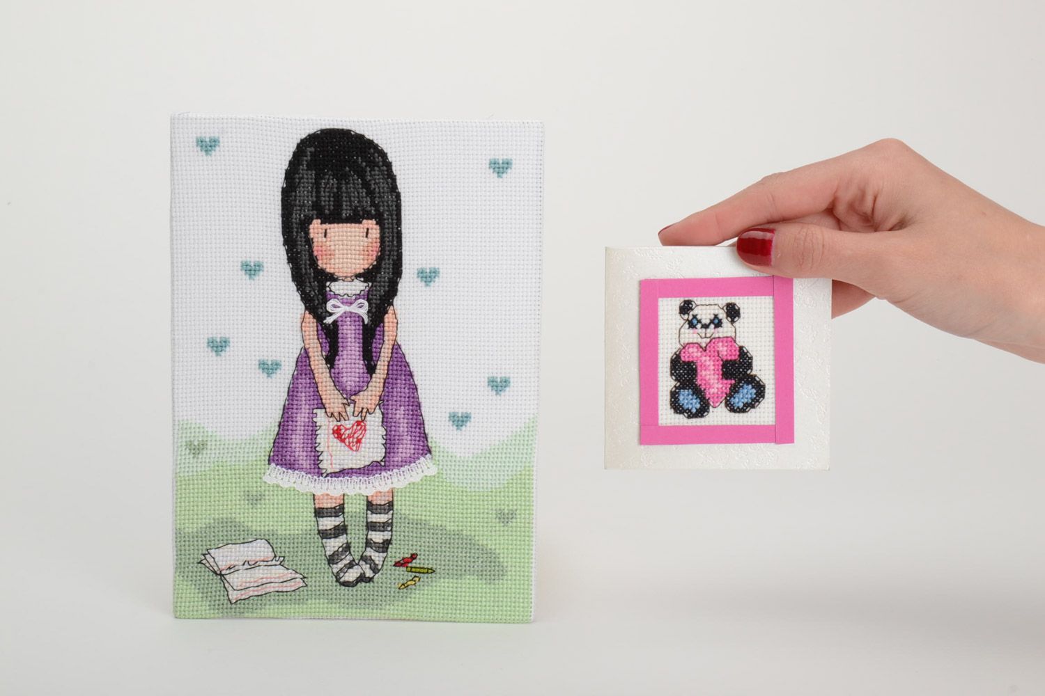 Gift set for girl 2 items small tender embroidered picture and greeting card photo 5