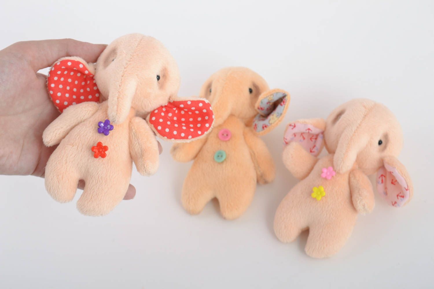 Jouets enfant fait main Poupées en tissu 3 pièces Cadeau original éléphants photo 5