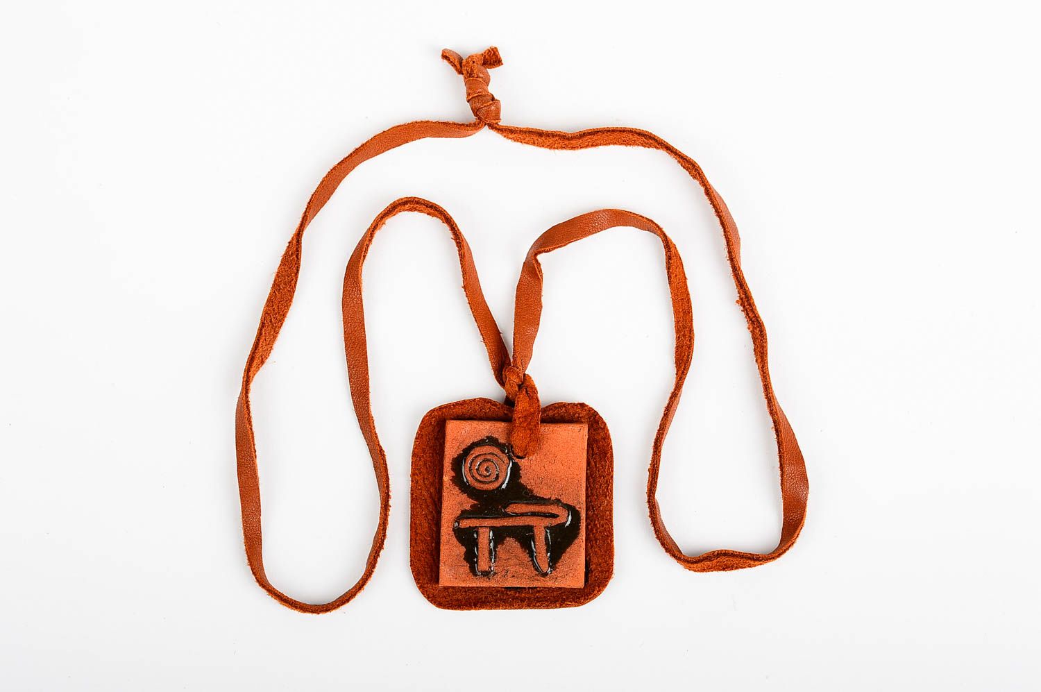 Ceramic accessories handmade pendant leather necklace varnished leather pendant  photo 1