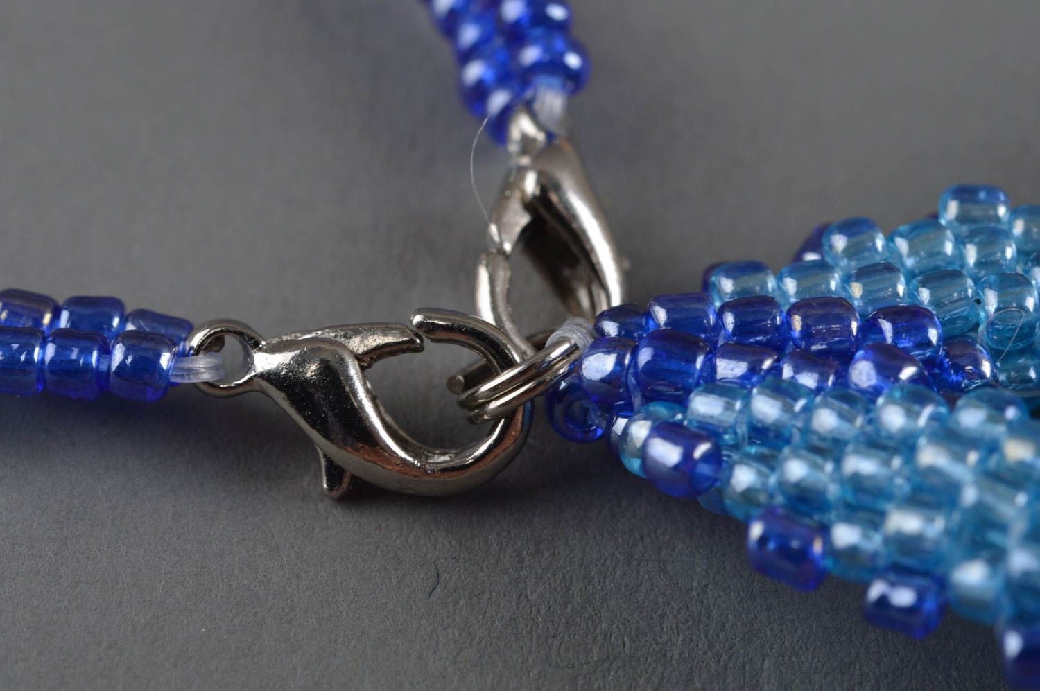 Handmade pendant seed beads accessory designer jewelery blue beaded necklace photo 5