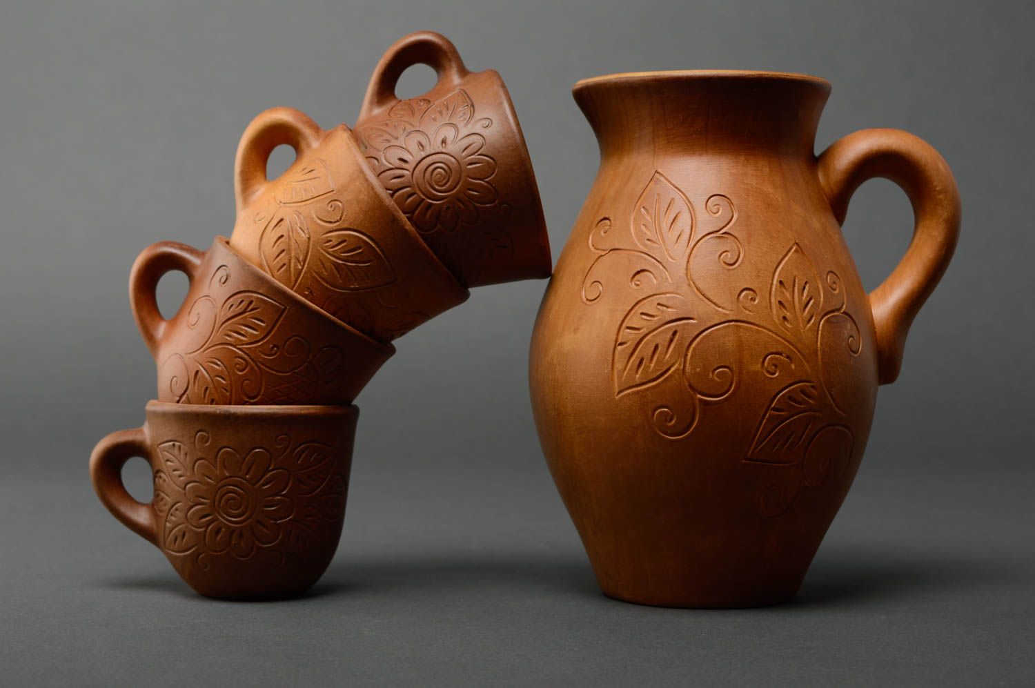 65 oz ceramic terracotta milk pitcher with 4 10 ox cups 4,5 lb photo 4
