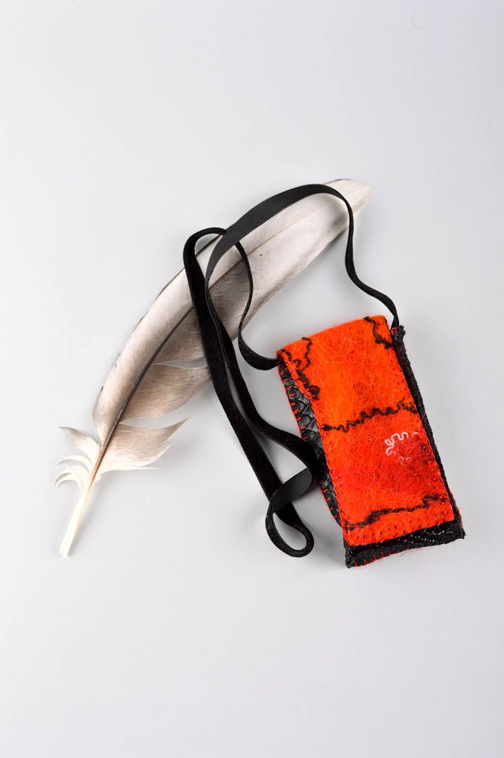 Pochette de téléphone fait main Housse portable orange-noir Accessoire mobile photo 1