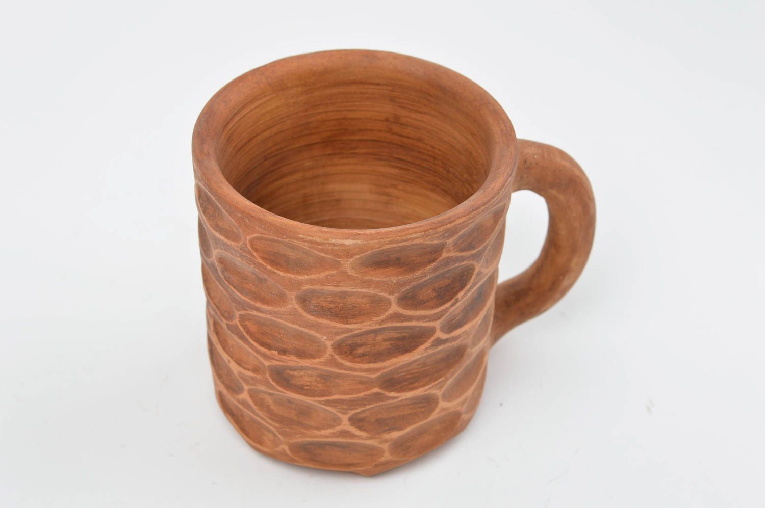 Clay handmade drinking cup with fingerprint design and handle photo 3