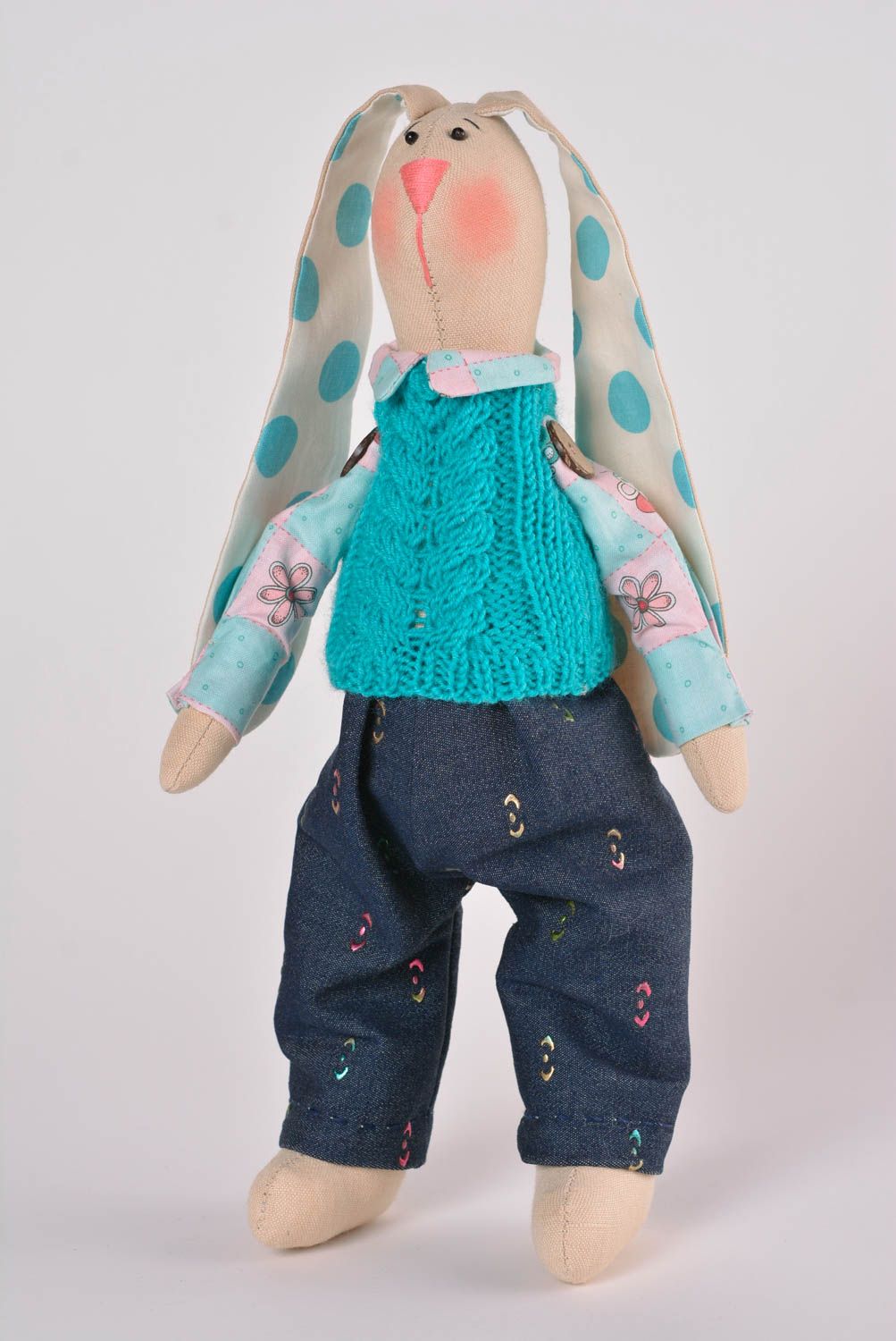 Muñeco de trapo hecho a mano juguete de tela peluche original cosido Conejito foto 1