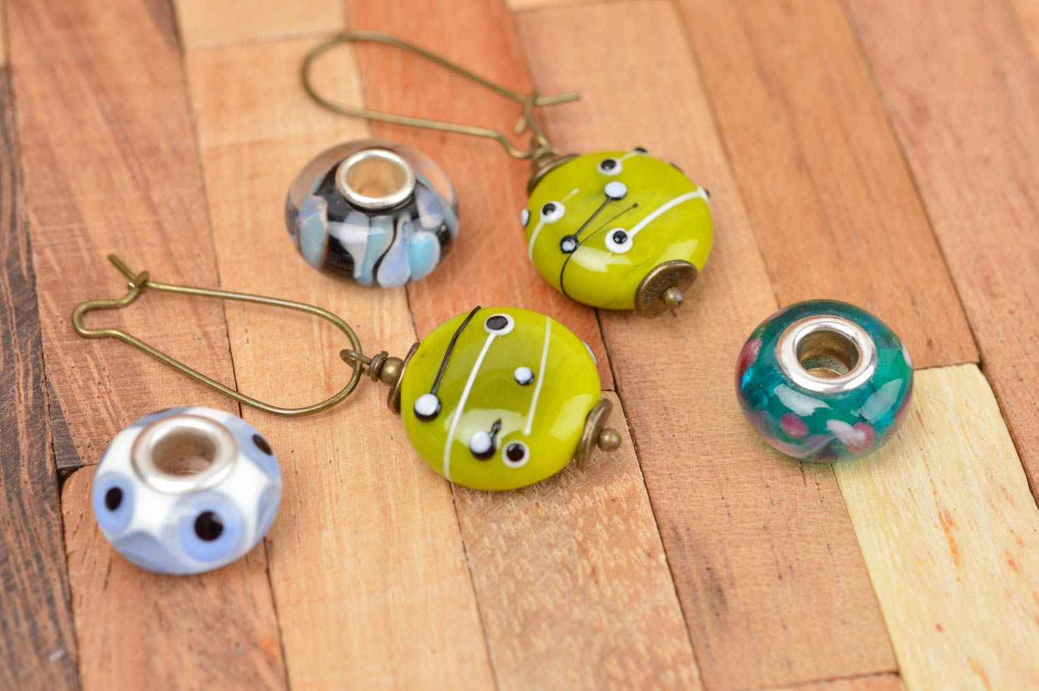 Glass earrings with charms lampwork jewelry glass accessories long earrings photo 1