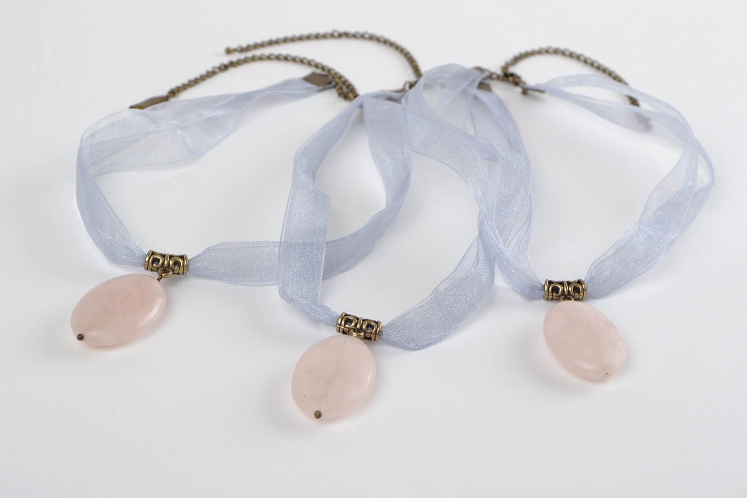 Handmade set of jewelry stylish oval pendant designer necklaces 3 pieces photo 10