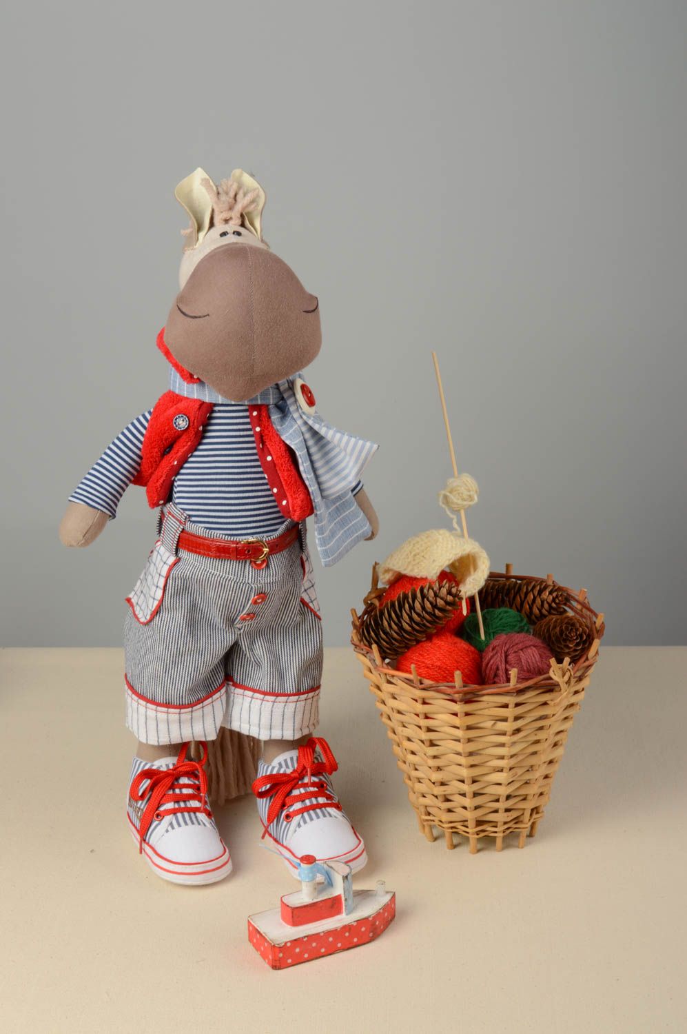 Toy sailor horse made of natural fabric handmade decorative doll for children  photo 1