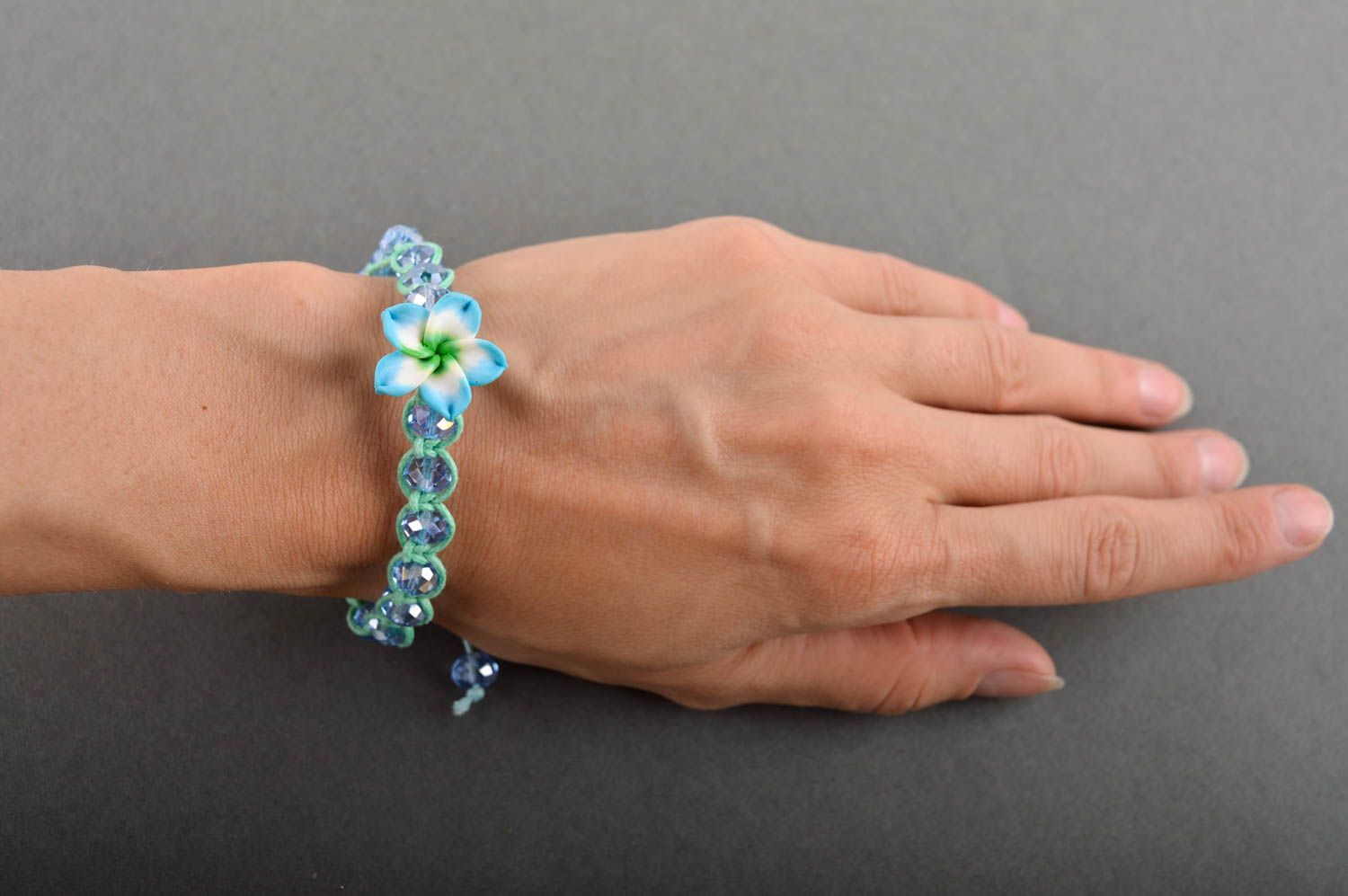 Handmade wrist bracelet cute bracelet with flower unusual glass bracelet photo 3