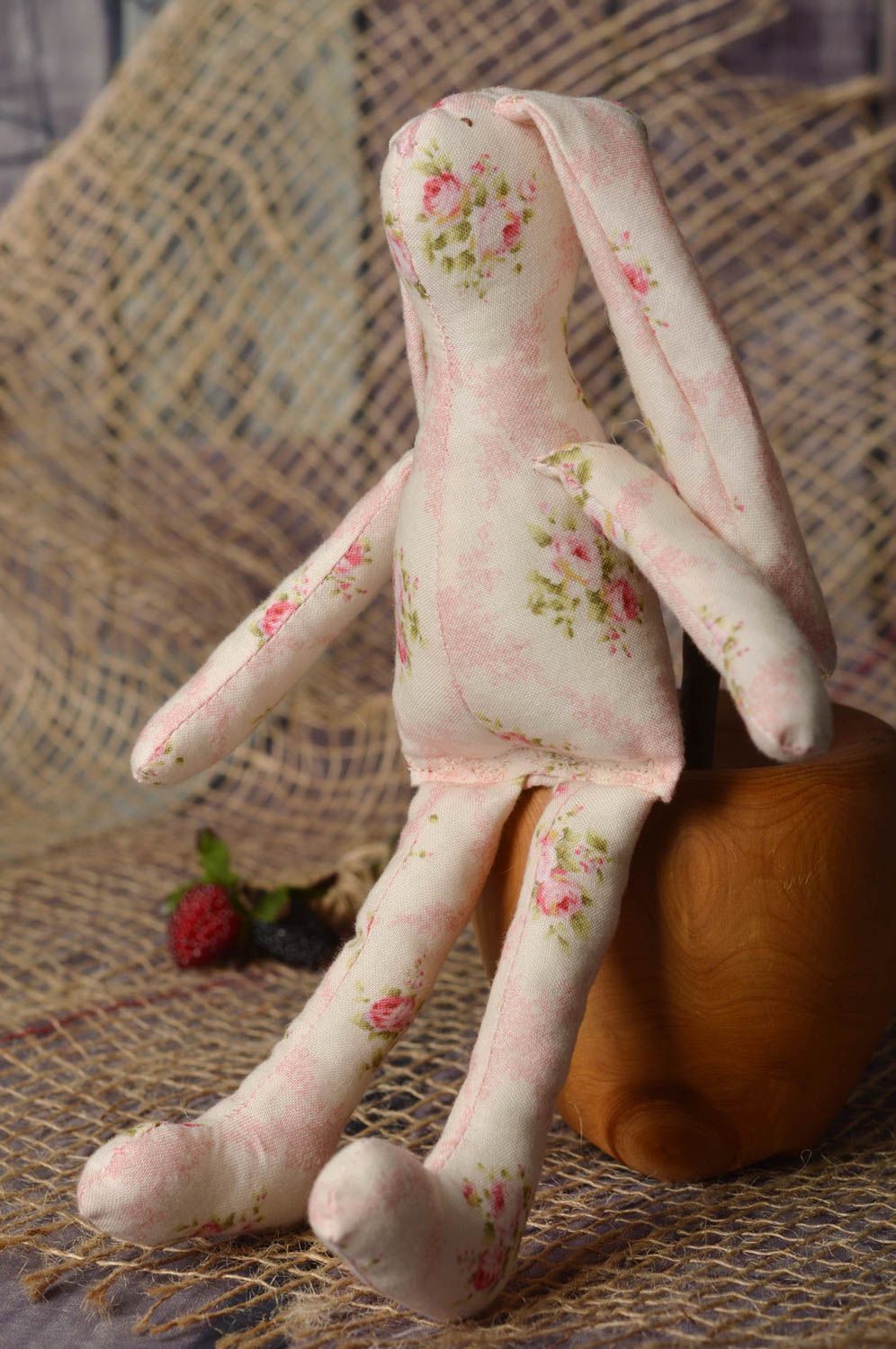 Jouet fait main Peluche lapin mignon beige motif floral excellent Cadeau enfant photo 1