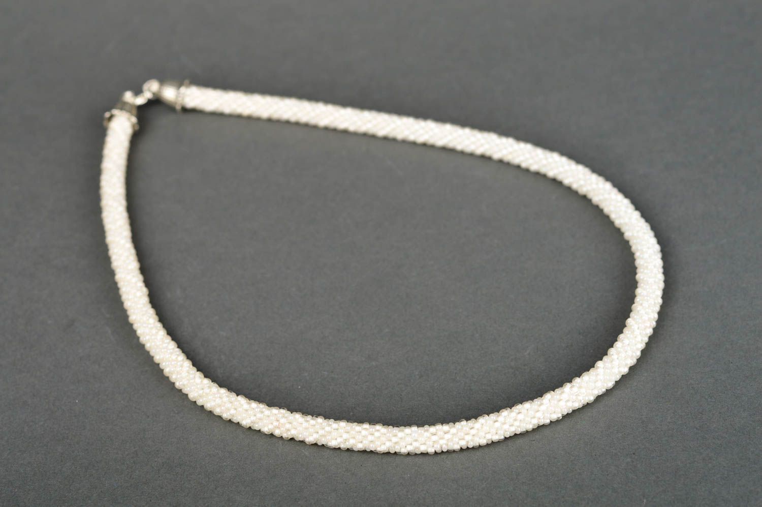 Handmade white festive necklace unusual beaded necklace female jewelry photo 2