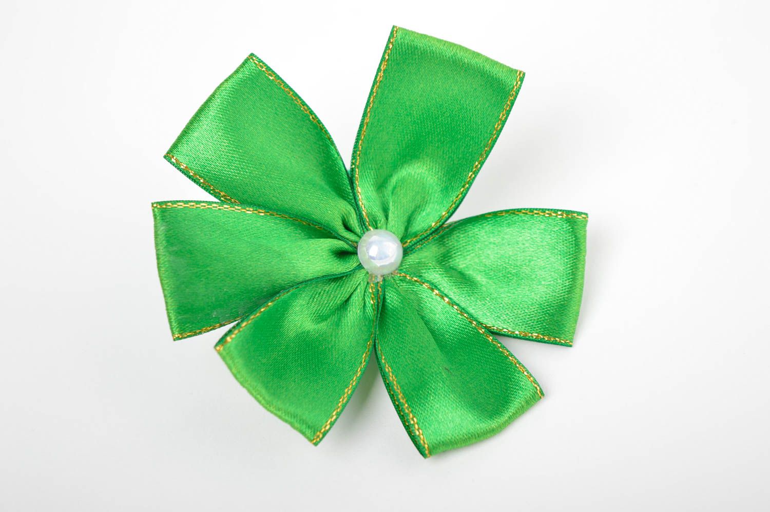 Детская резинка handmade аксессуар для волос резинка из лент зеленый цветок фото 2
