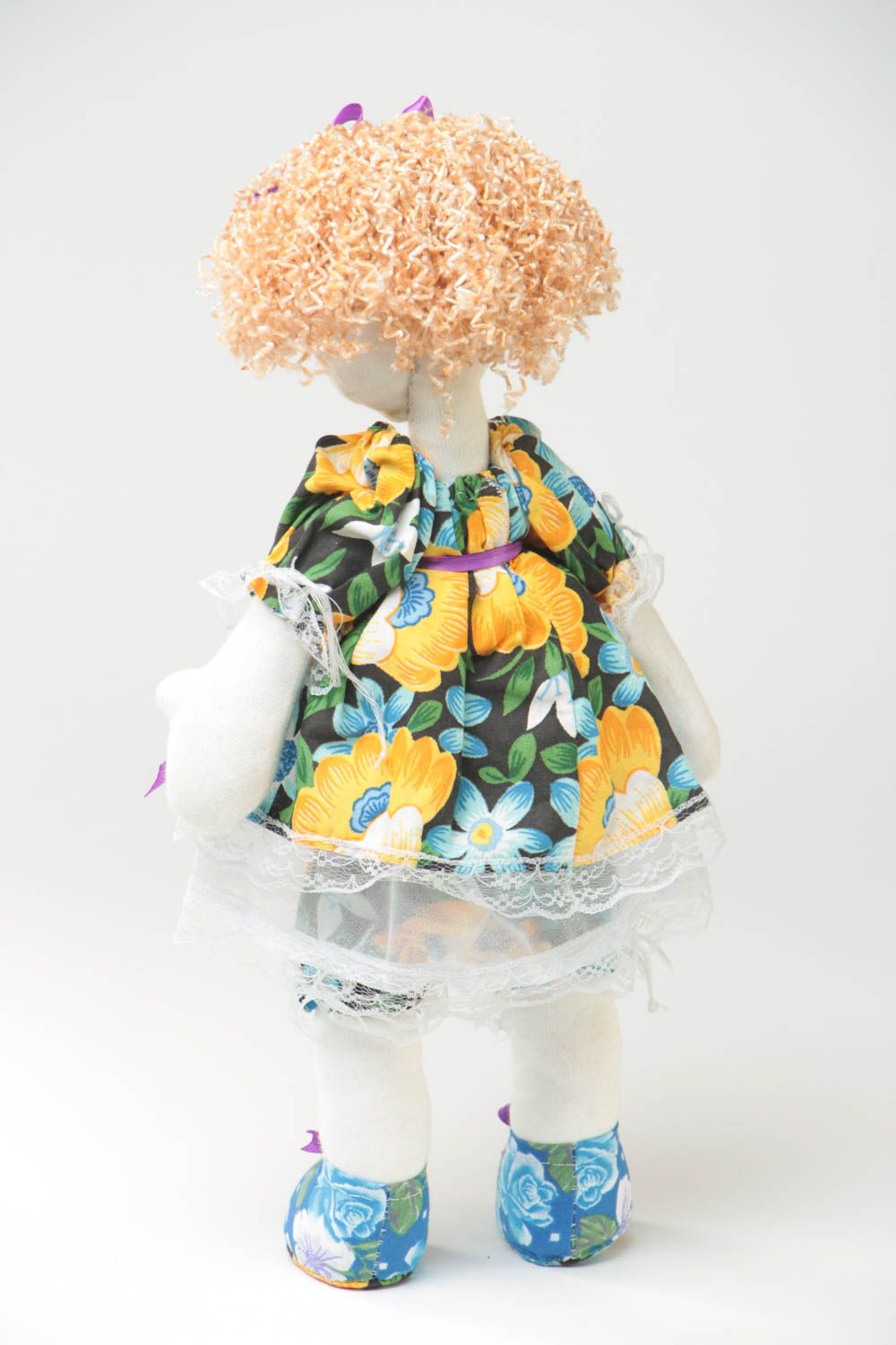 Игрушка кукла из ткани девочка в платьице милая большая красивая ручной работы фото 4