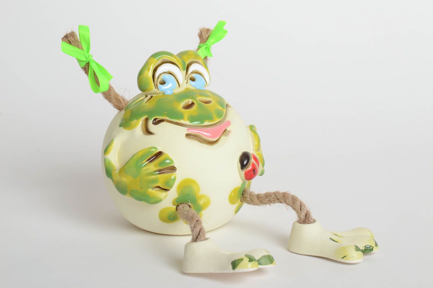 Lustige Spardose handgemachte Keramik Ton Deko Geschenk für Kinder Frosch bunt foto 2