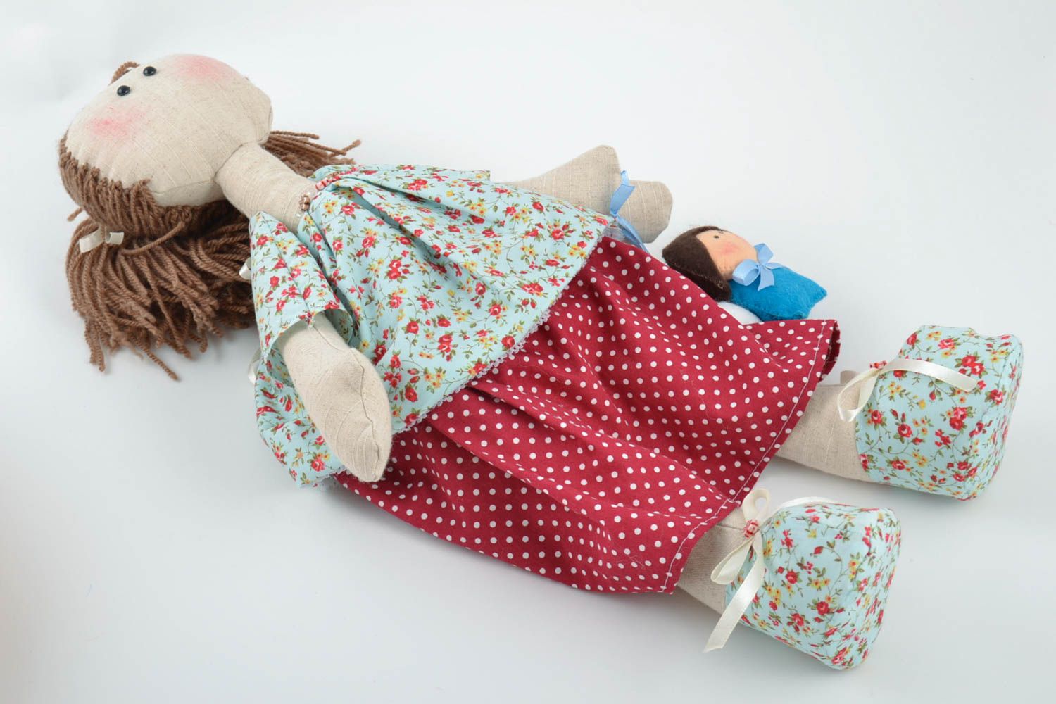 Unusual beautiful handmade fabric soft doll for children and interior decor photo 5