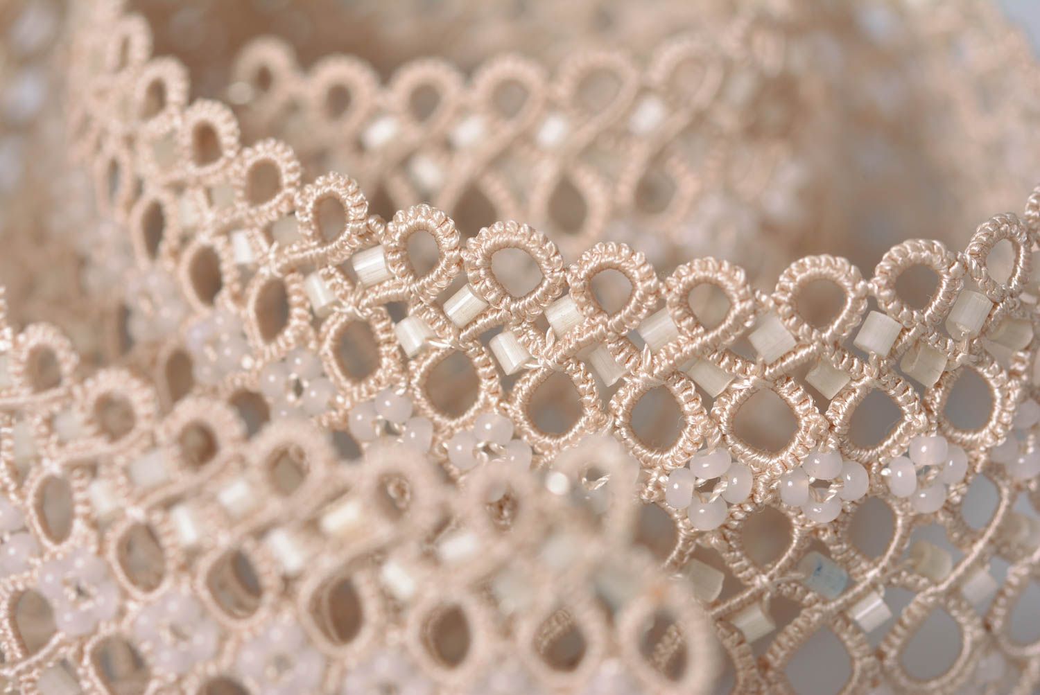 Handmade Rocailles Kette Damen Collier Accessoire für Frauen breit beige foto 5