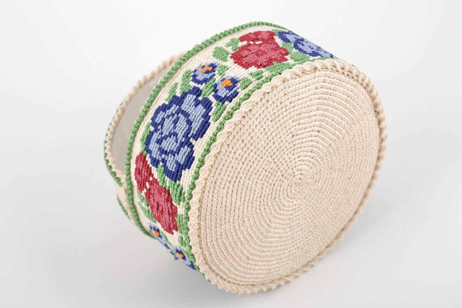 Handmade designer small macrame woven colorful decorative Easter basket photo 3
