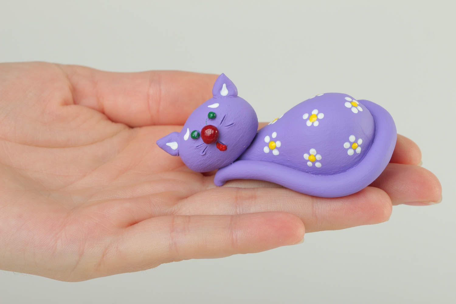 Statuette décorative Figurine fait main chat violet dormant Déco maison photo 5