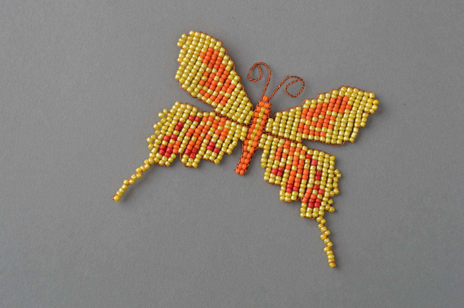 Плетеный магнит на холодильник в виде бабочки желтый небольшой ручная работа фото 2