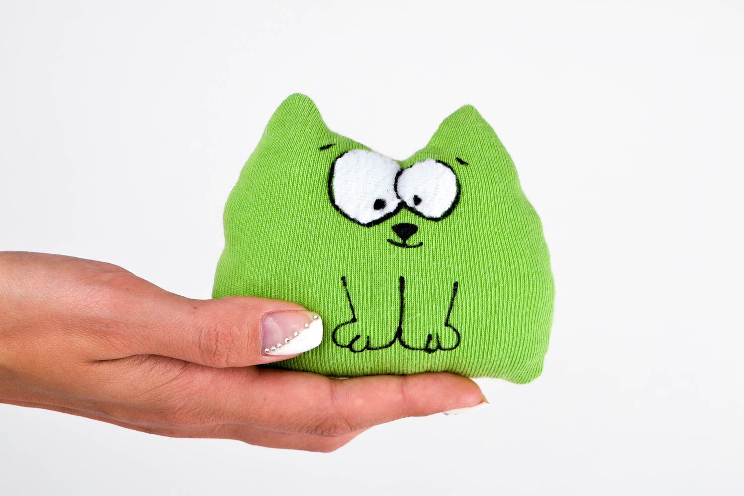 Peluche chat vert Jouet fait main en polaire et jersey Cadeau pour enfant photo 2