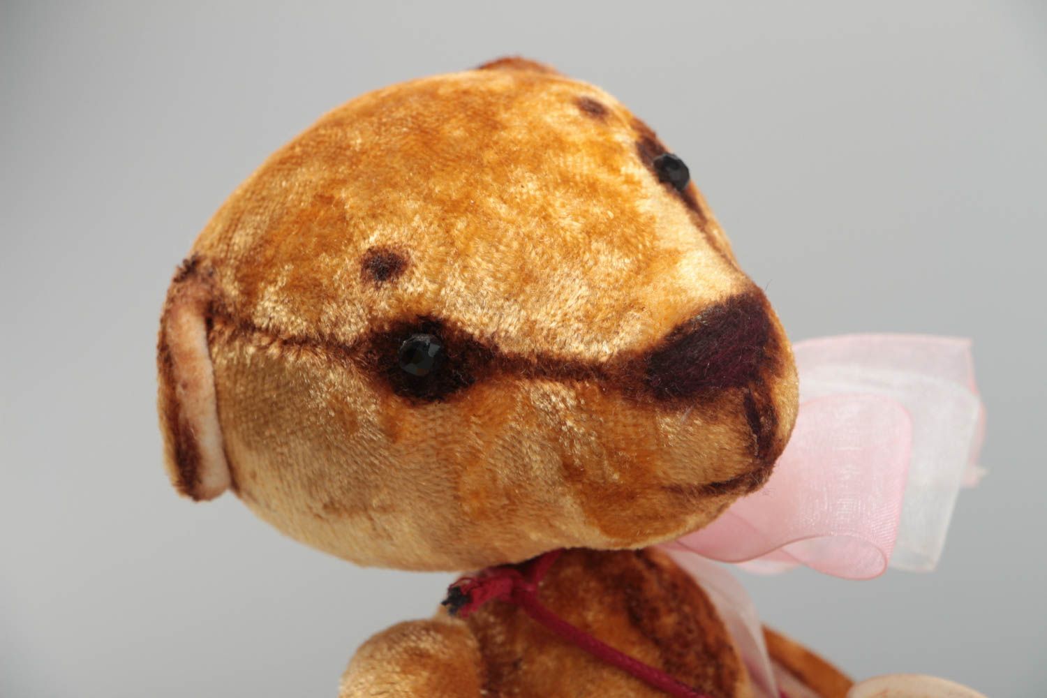 Плюшевый мишка коричневый красивый милый с бантом подарок ребенку ручная работа фото 3