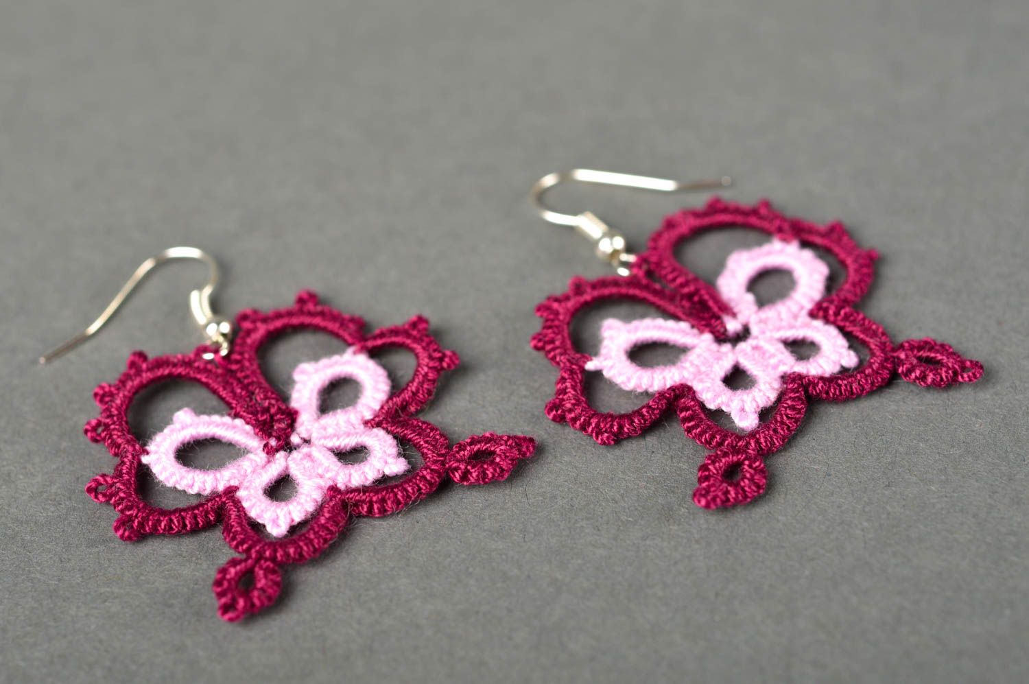 Handmade openwork jewelry earrings in shape of butterflies stylish jewelry photo 2