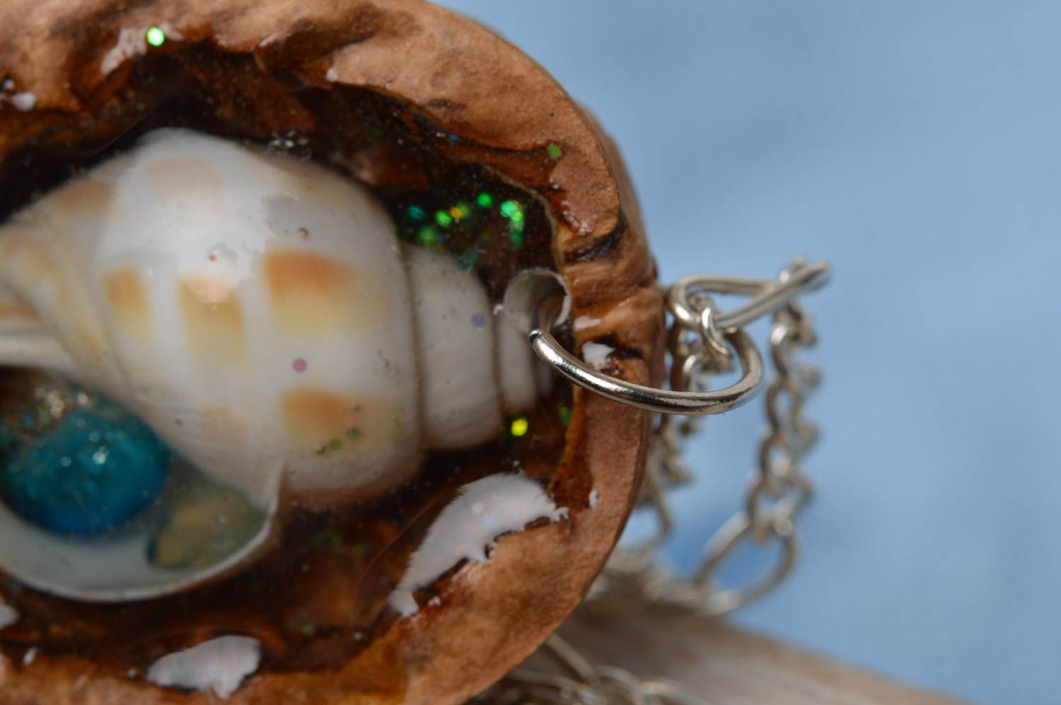 Beautiful handmade designer neck pendant with seashell and nutshell Sea Breeze photo 5