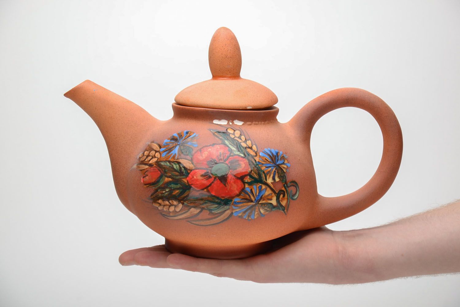 Handmade ceramic teapot with ornaments photo 5