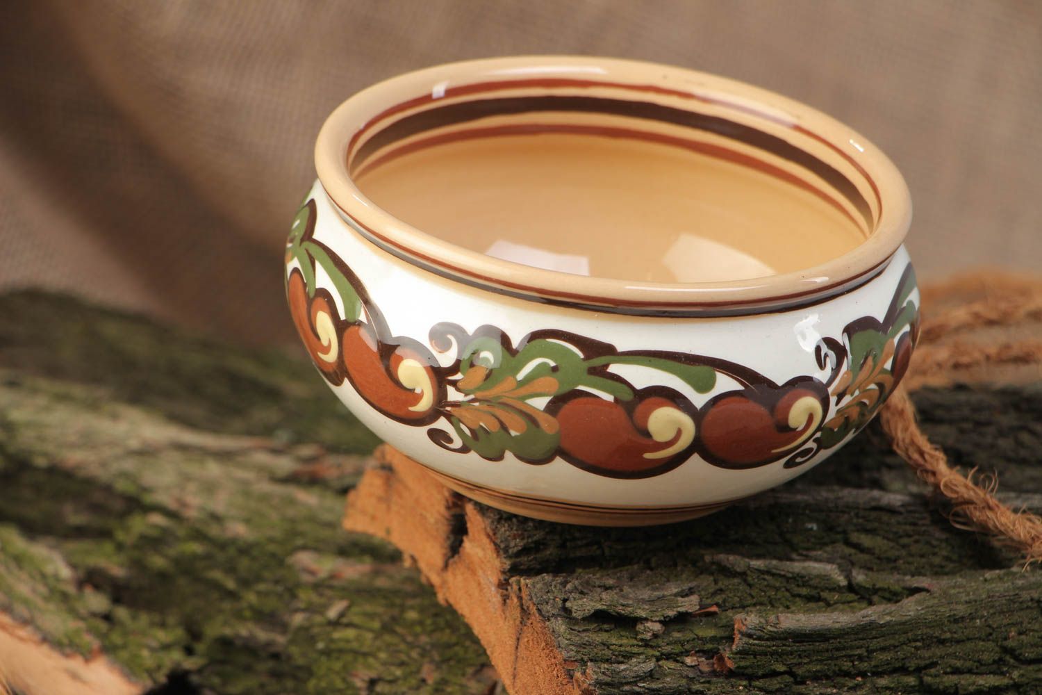 Small handmade designer ceramic bowl painted with color glaze 300 ml photo 1