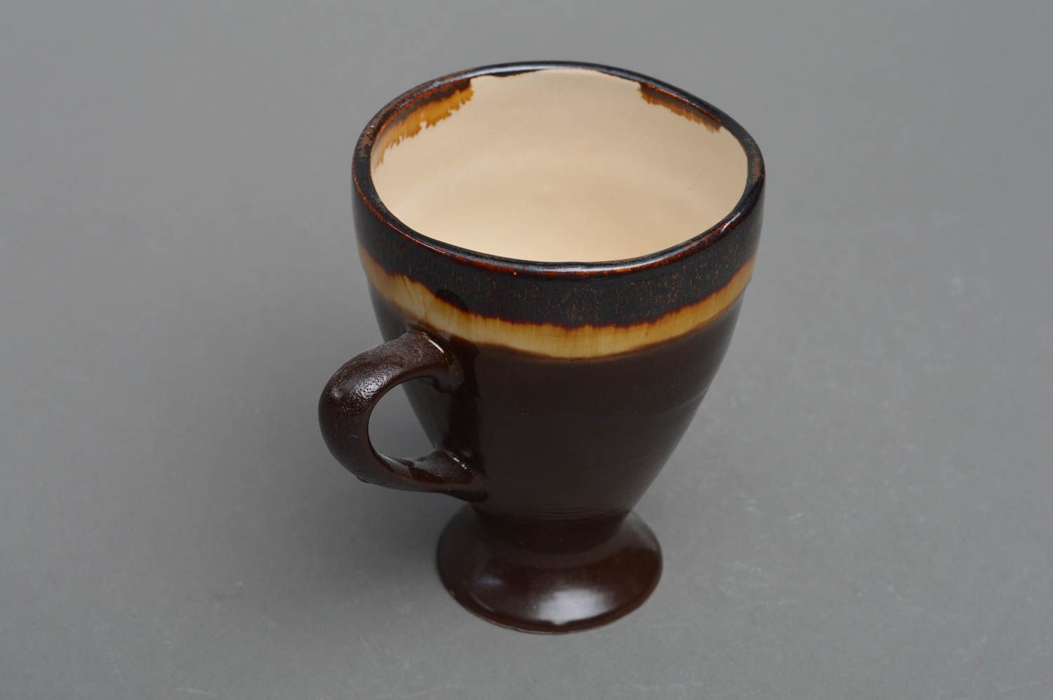 Super elegant dark brown ceramic porcelain coffee cup with handle photo 2