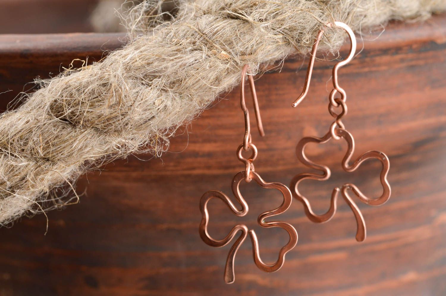 Stylish copper earrings handmade wire wrap earrings metal earrings with charms photo 1