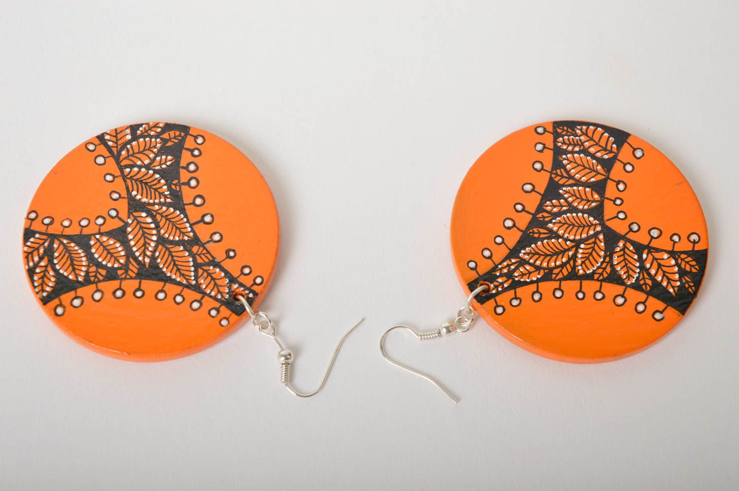 Wooden earrings handmade round earrings cute orange earrings women jewelry   photo 3