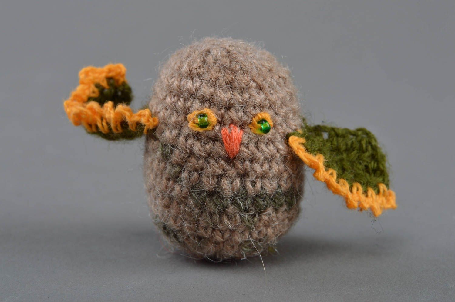 Unusual tiny handmade designer soft toy crocheted of half-woolen threads photo 1