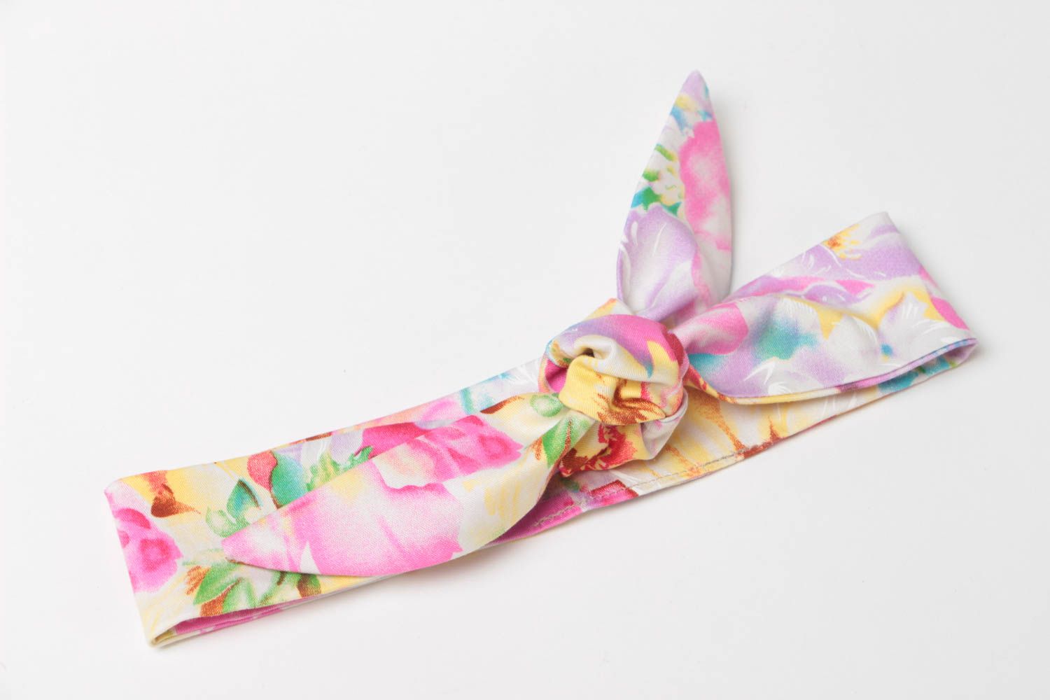 Handmade designer flexible cotton dolly bow headband of motley coloring photo 3