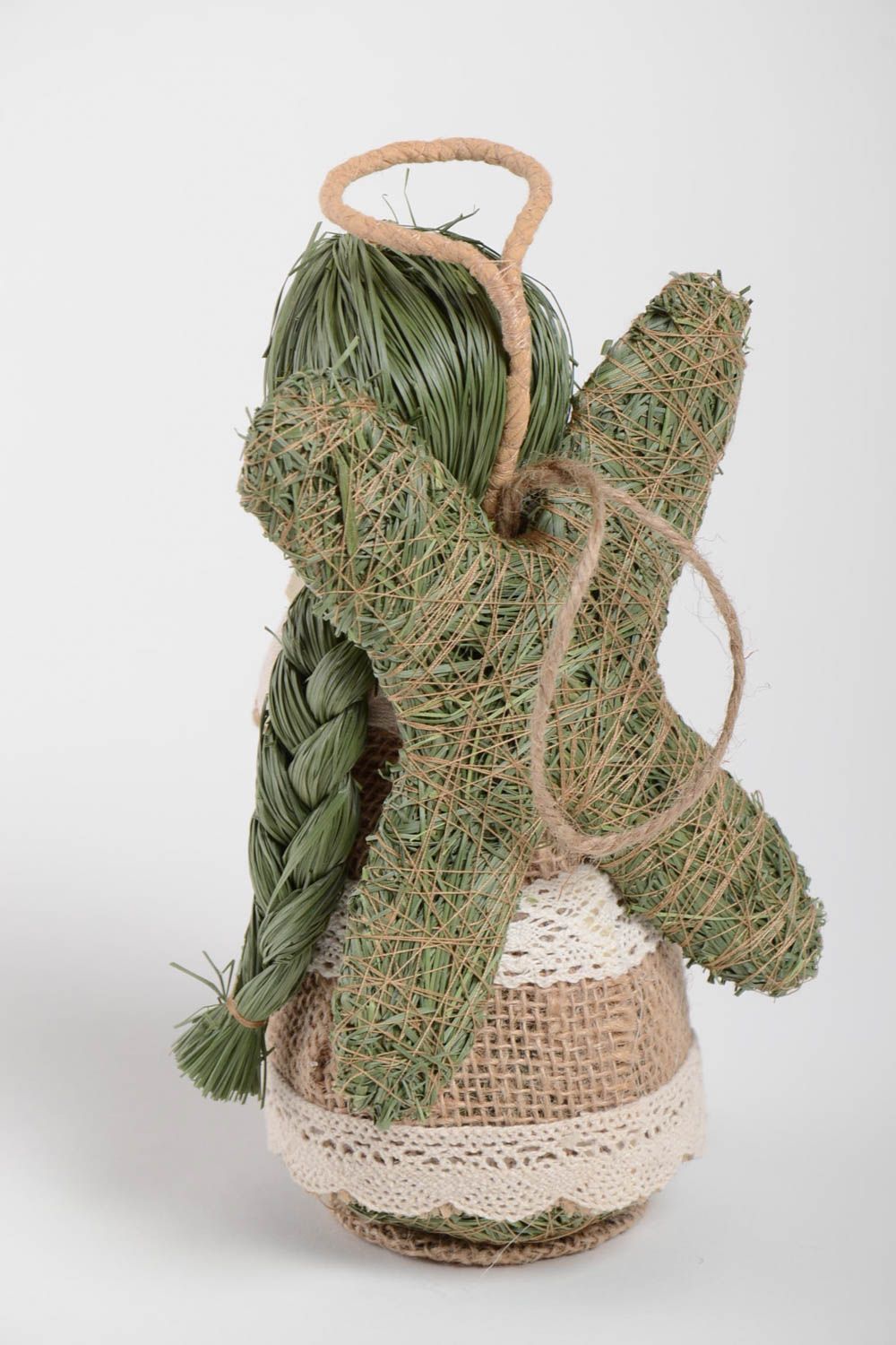 Décoration à suspendre en toile de sac et herbe de la forêt faite main Ange photo 4