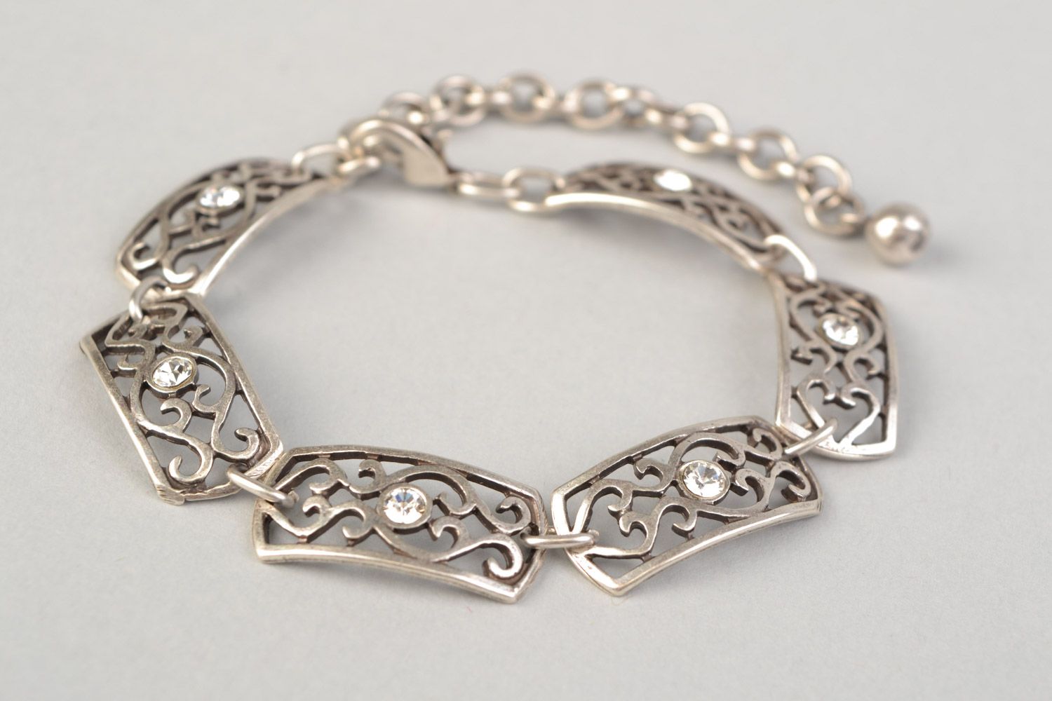 Handmade lacy wrist bracelet cast of metal in ethnic style for women photo 4