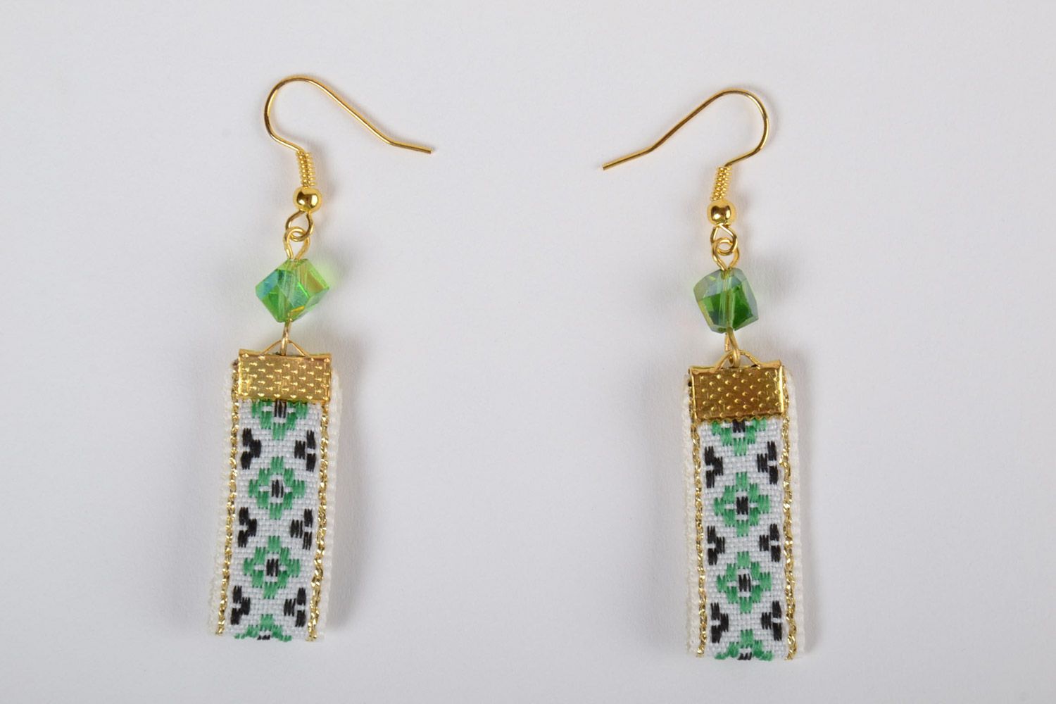 Handmade lace earrings with beads in ethnic Ukrainian style for women photo 3