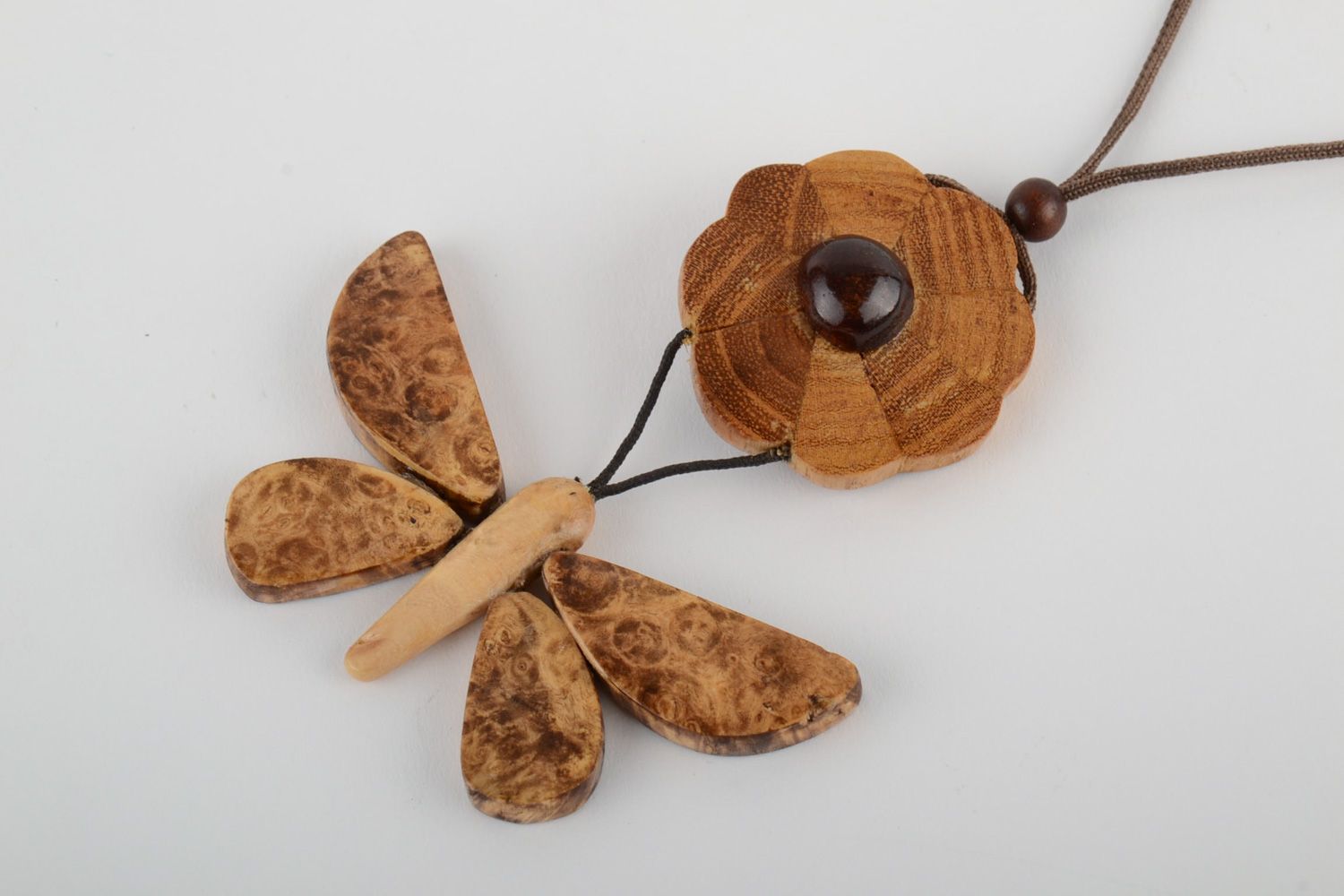 Handmade tinted wooden neck pendant for women Butterfly in ethnic style photo 3