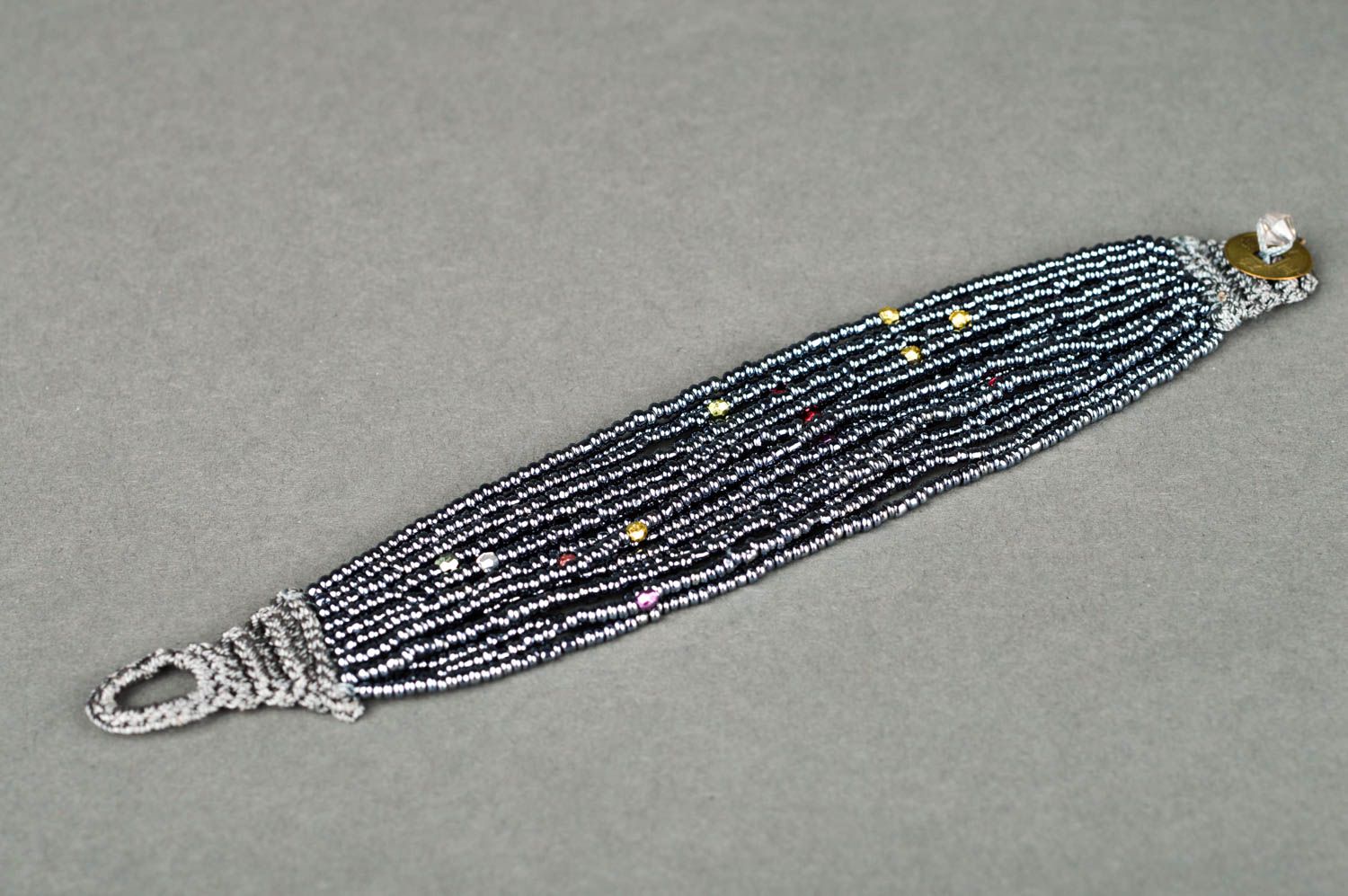 Bracelet perles rocaille Bijou fait main noir au crochet Accessoire femme  photo 2