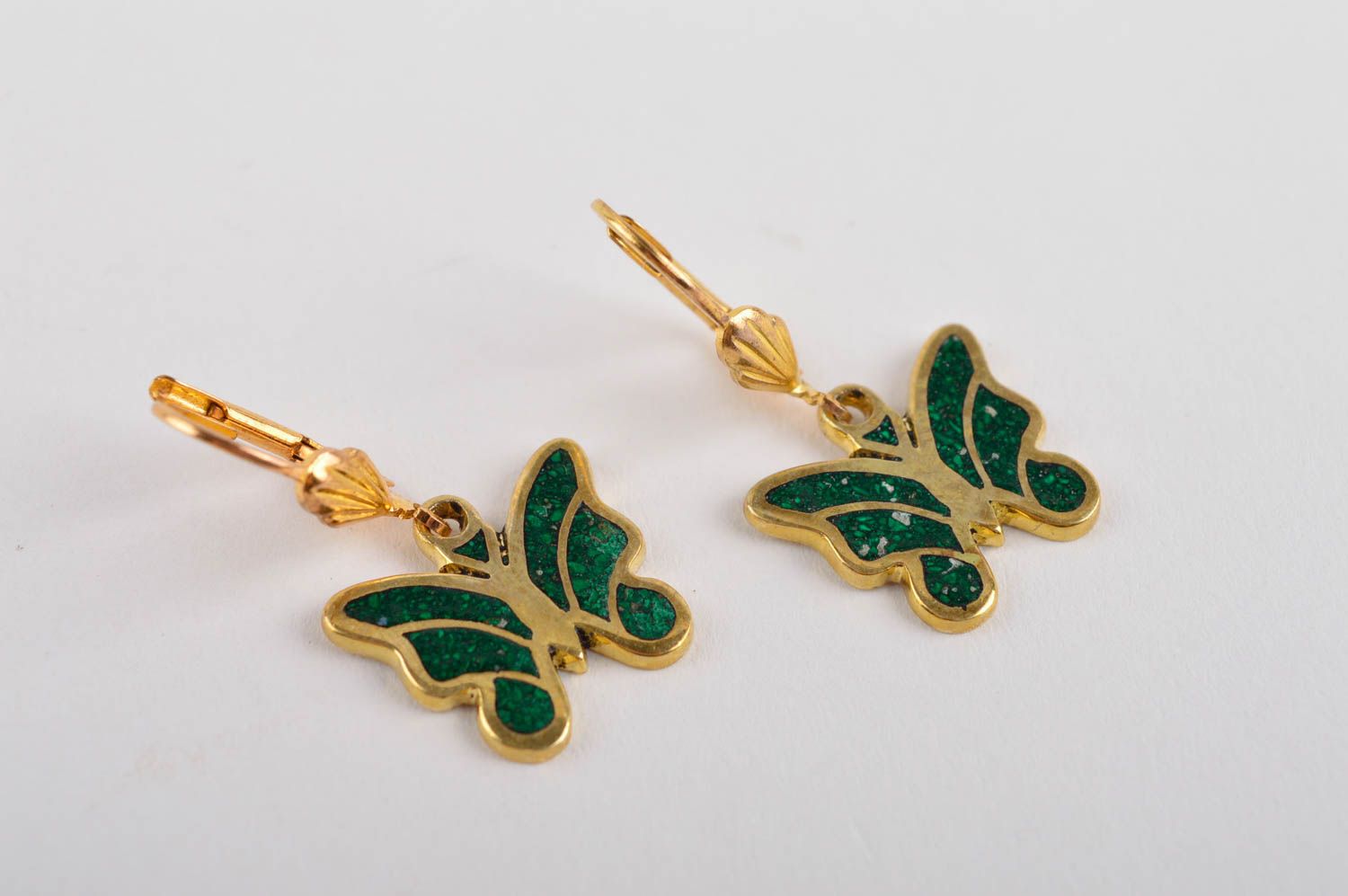 Серьги из натуральных камней handmade серьги из латуни женские серьги бабочки фото 4
