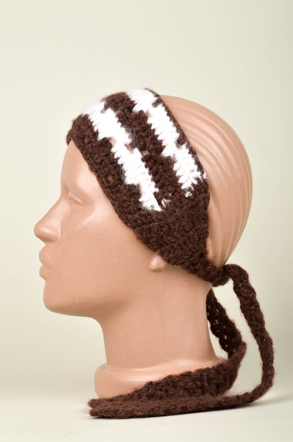 Bandeau Cache-oreilles fait main tricoté au crochet marron Accessoire enfant photo 2