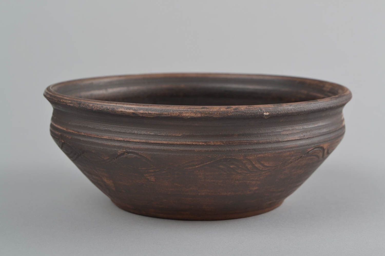 Handmade dark brown ceramic bowl kilned with the use of milk for 700 ml photo 4