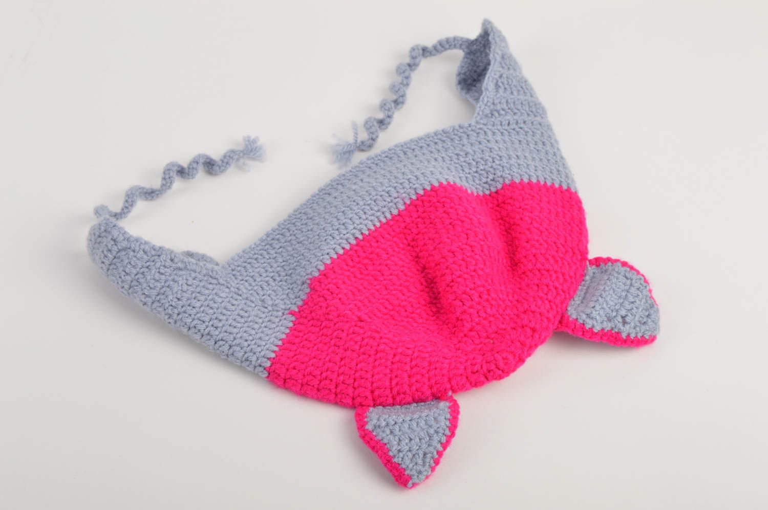 Bonnet tricot Chapeau au crochet fait main rose gris Vêtement enfant Chat photo 5