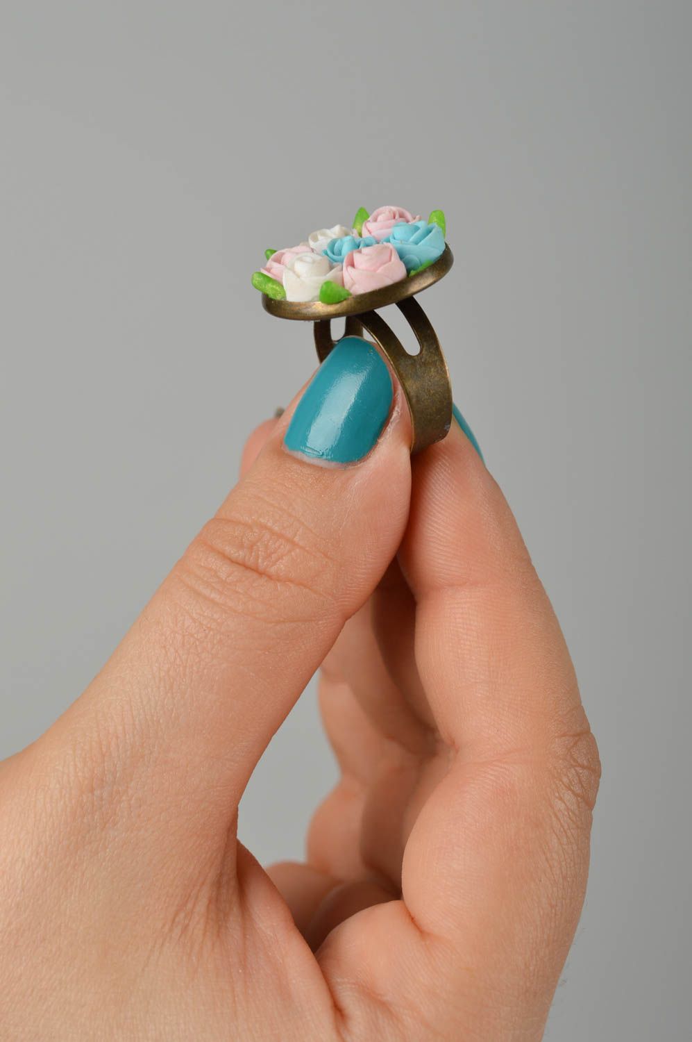 Bague pate polymere roses Bijou fait main Accessoire femme design floral photo 2