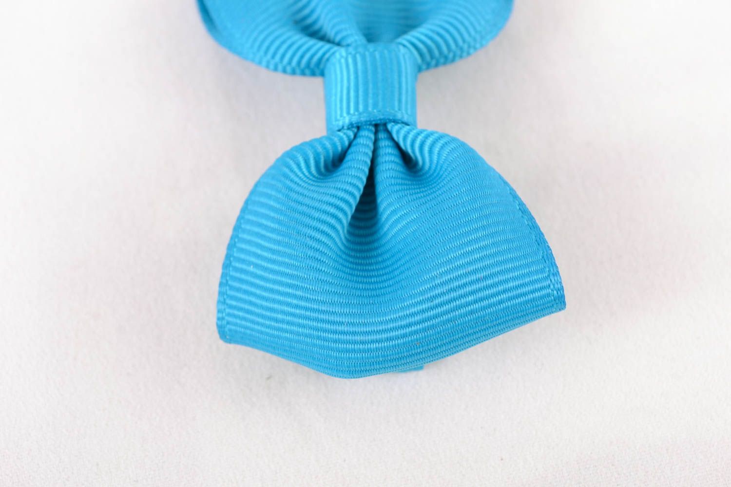 Petite barrette à cheveux noeud de rubans en reps originale bleue faite main photo 4