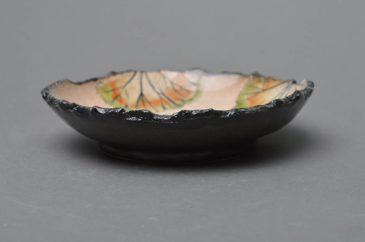 Unusual beautiful homemade porcelain bowl painted with color glaze photo 2