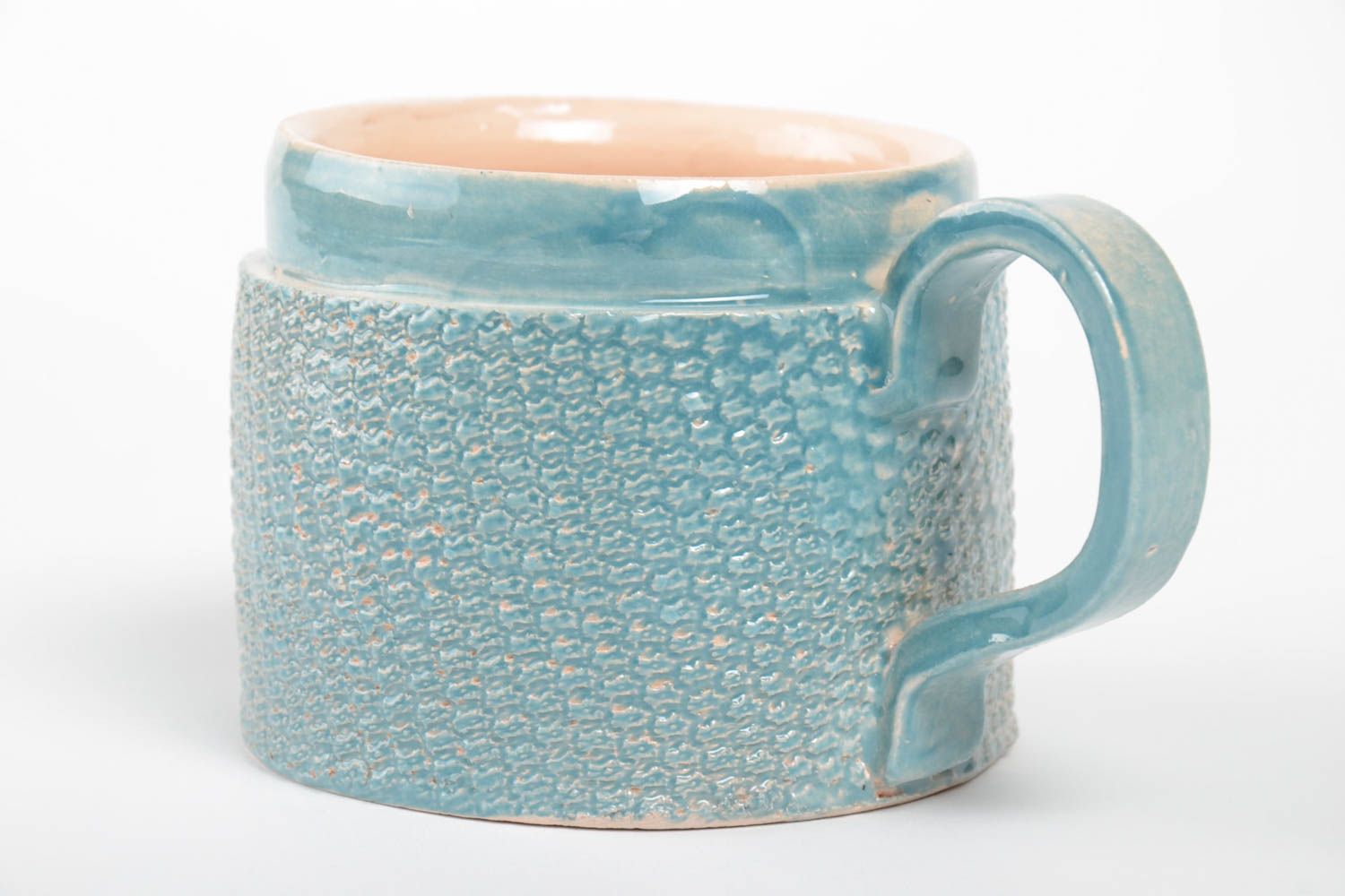 Оригинальная голубая чашка из гончарной глины покрытая глазурью ручной работы 350 мл Уют фото 4